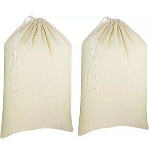 Urban Villa 2 Pack 28” x 36” Canvas Heavy Duty Laundry Bags Natural Cotton New